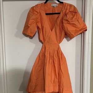 En Saison Orange Puff Sleeve Mini Dress